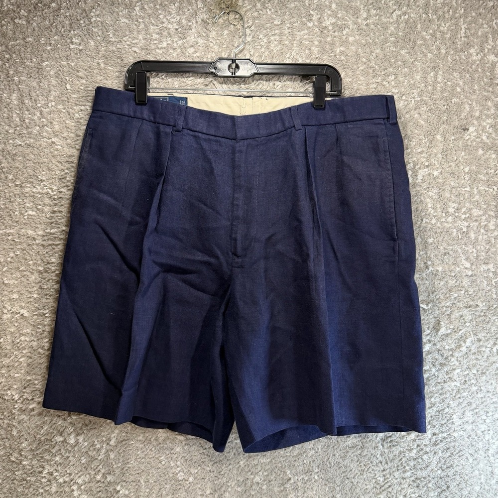 Vintage Polo By Ralph Lauren Linen Shorts Mens 38 Navy Pleated Classic Coastal